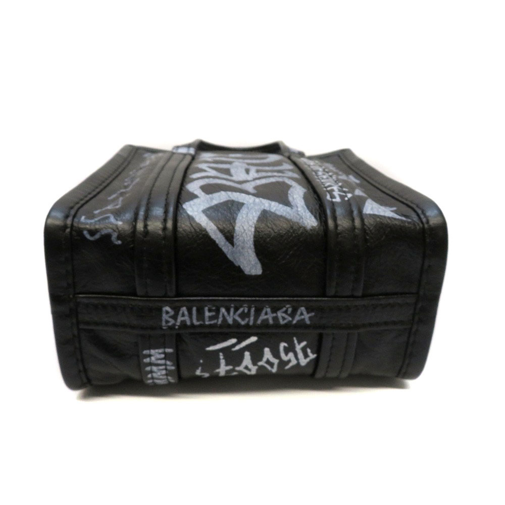 Balenciaga Bazaar Shopper Graffiti Arena Leather Handbag Black View 4